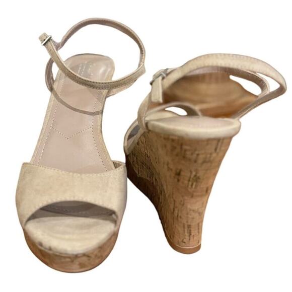 Charles By Charles David NWOB Cork Wedges Platform Peep Toe In Nude Size 10 - Picture 4 of 8